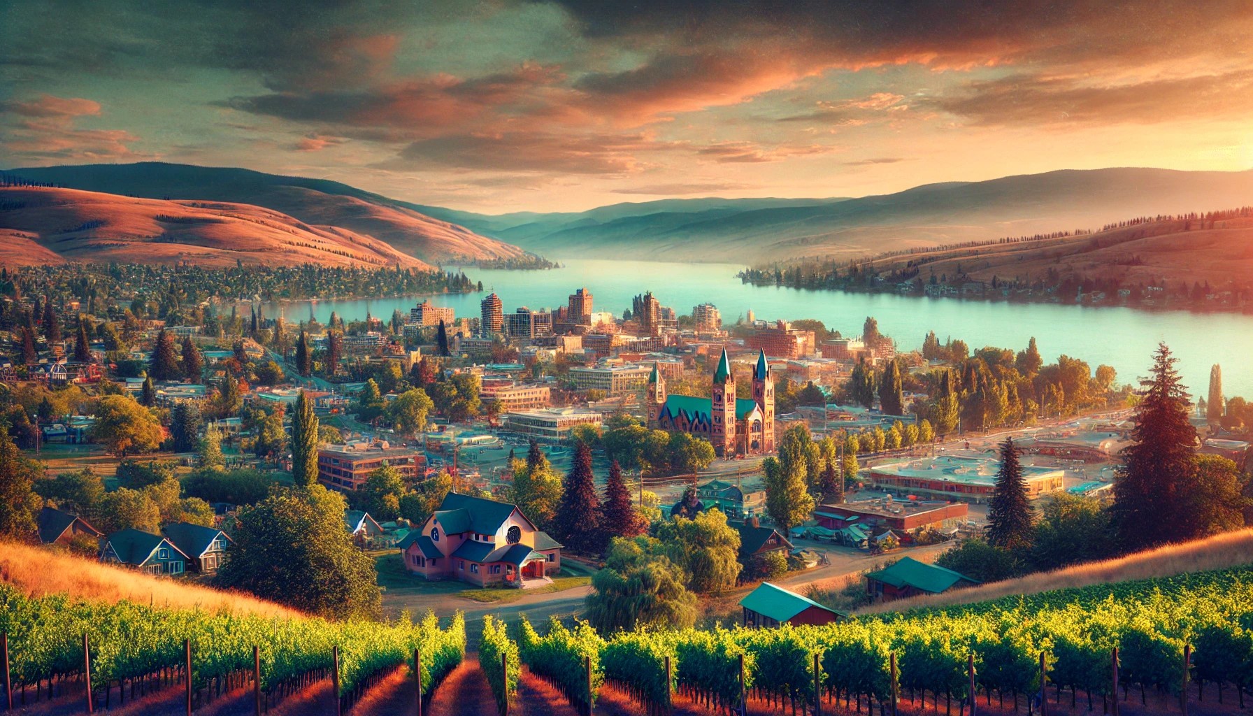 Vernon, BC at sunset highlighting its natural beauty